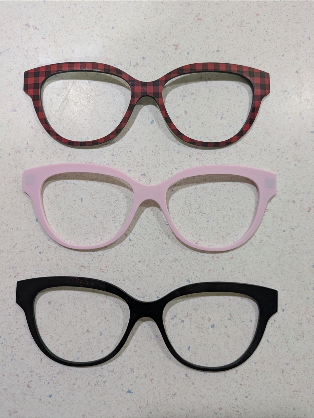 3-Pack Women's Fashion Eyeglass Frames - Red Plaid, Pink, Black